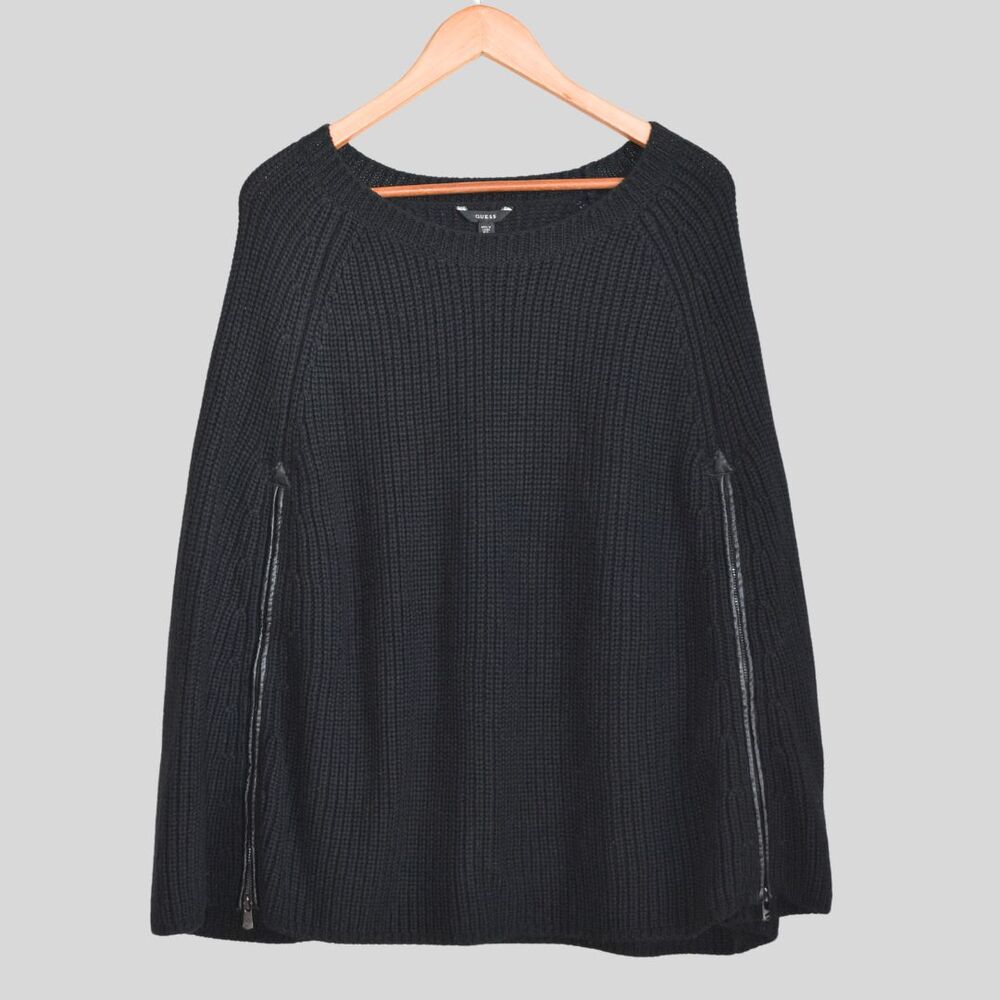 GUESS Women's Black Knit Cape Coat Size M/L